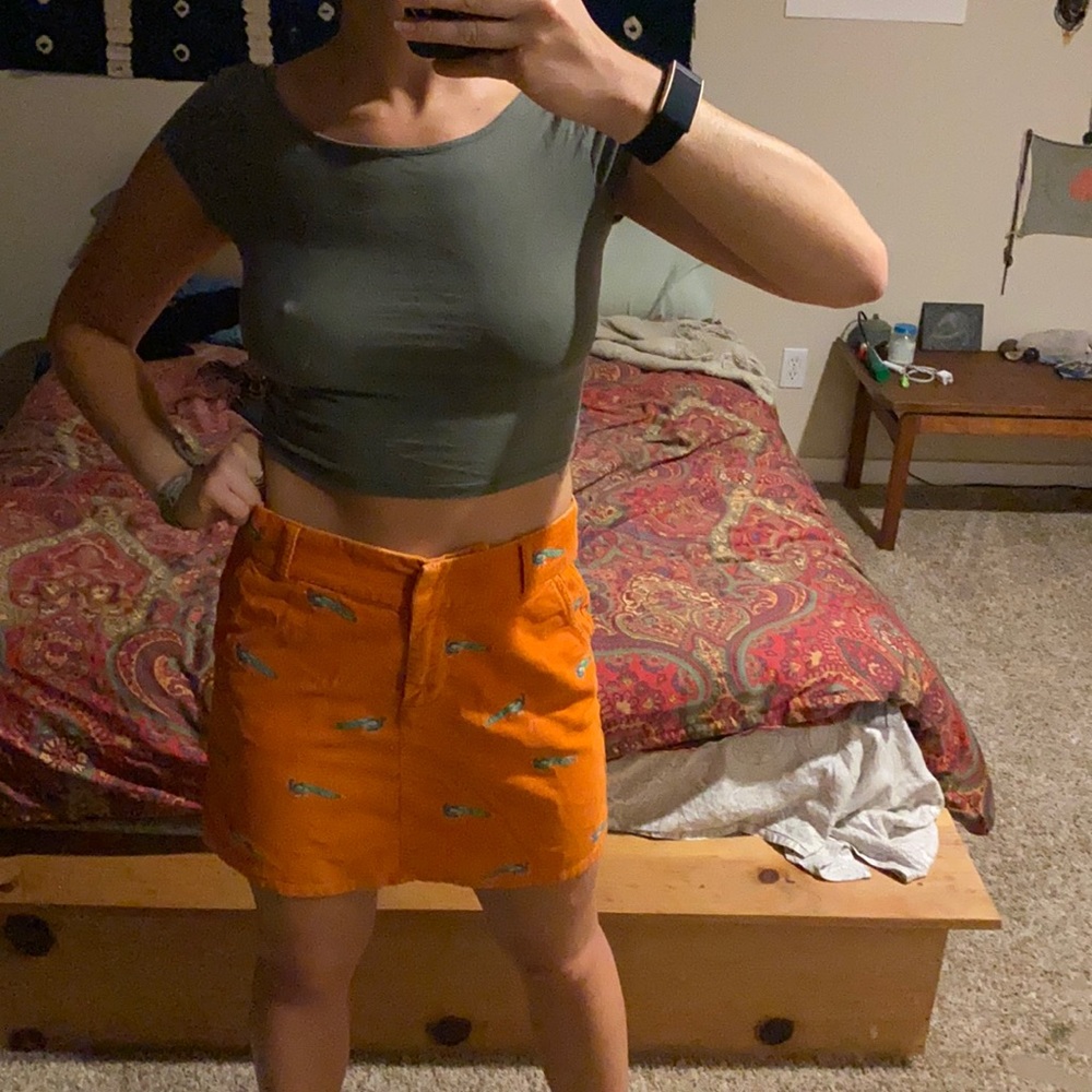 Orange Corduroy Skirt w Peacocks
